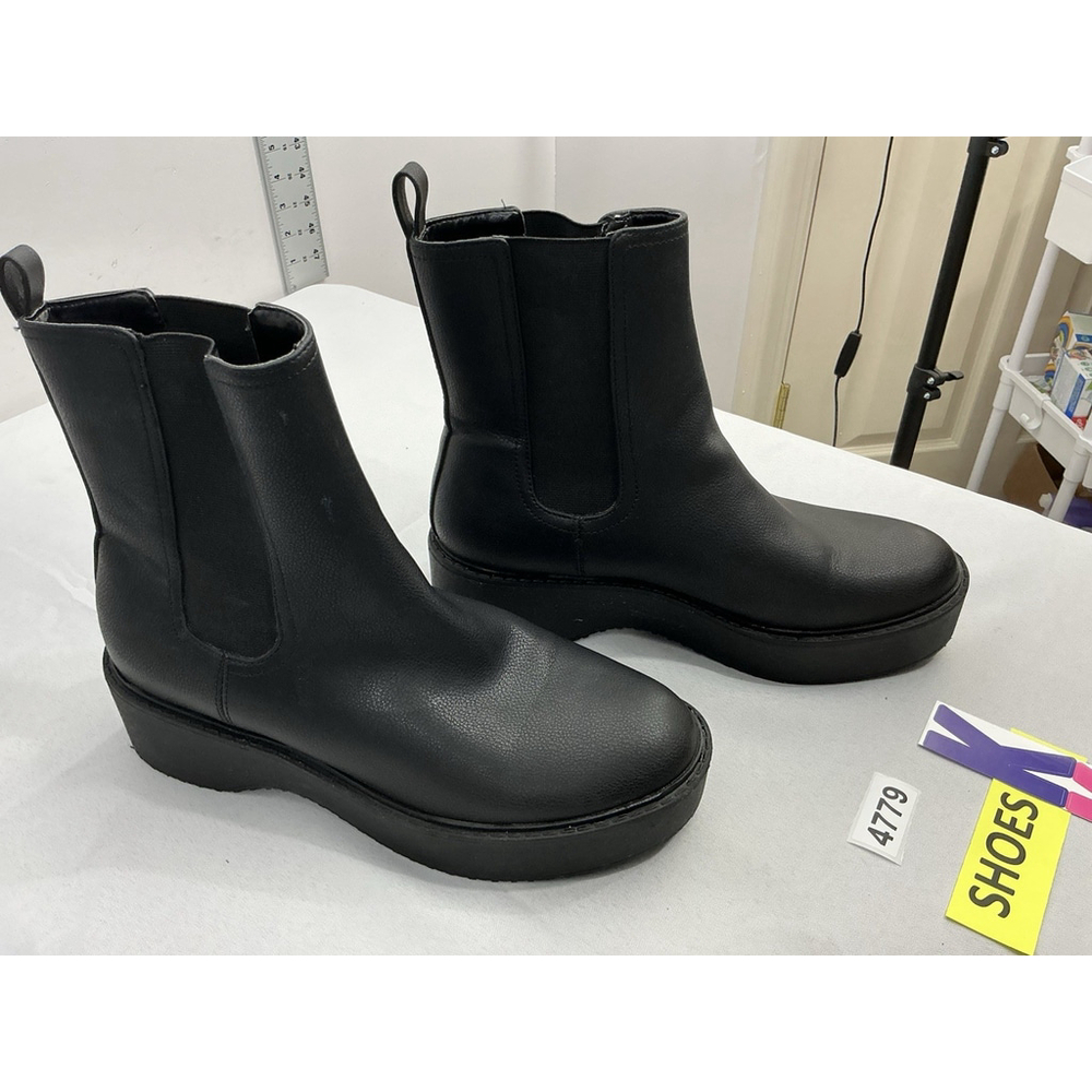 Womans Mix No 6 Pull On Rain Boots 9.5 M Black Heel Ankle Elastic
